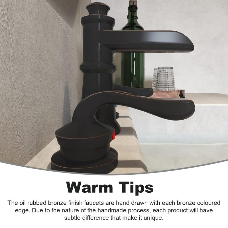 BWE Waterfall Widespread Bathroom Faucet 3 Hole Sink Farmhouse with Oil Rubbed Bronze Bath Bathtub Faucets Pop Up Drain Stopper Assembly and Supply Line 8-16 Inch 2 Handle Vanity Lavatory - Image 4